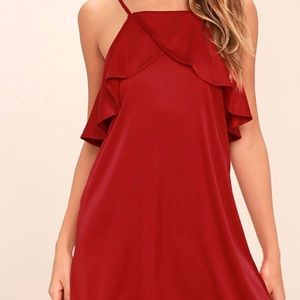 SPICE TWIRL DARK RED SATIN DRESS